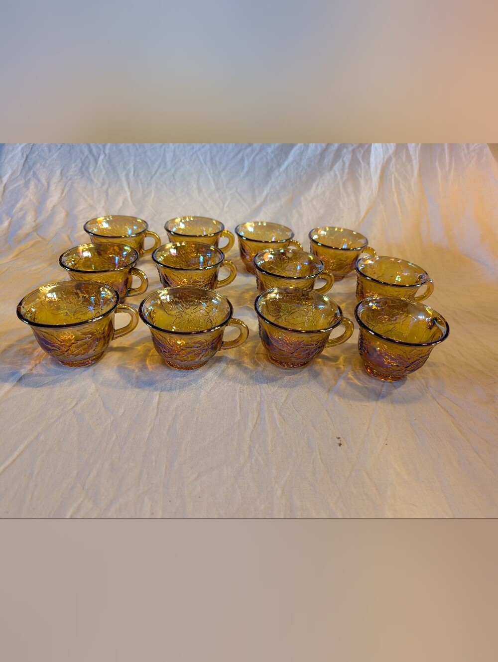 RESERVE Indiana Glass Iridescent Amber Carnival Glass Teacup Set
